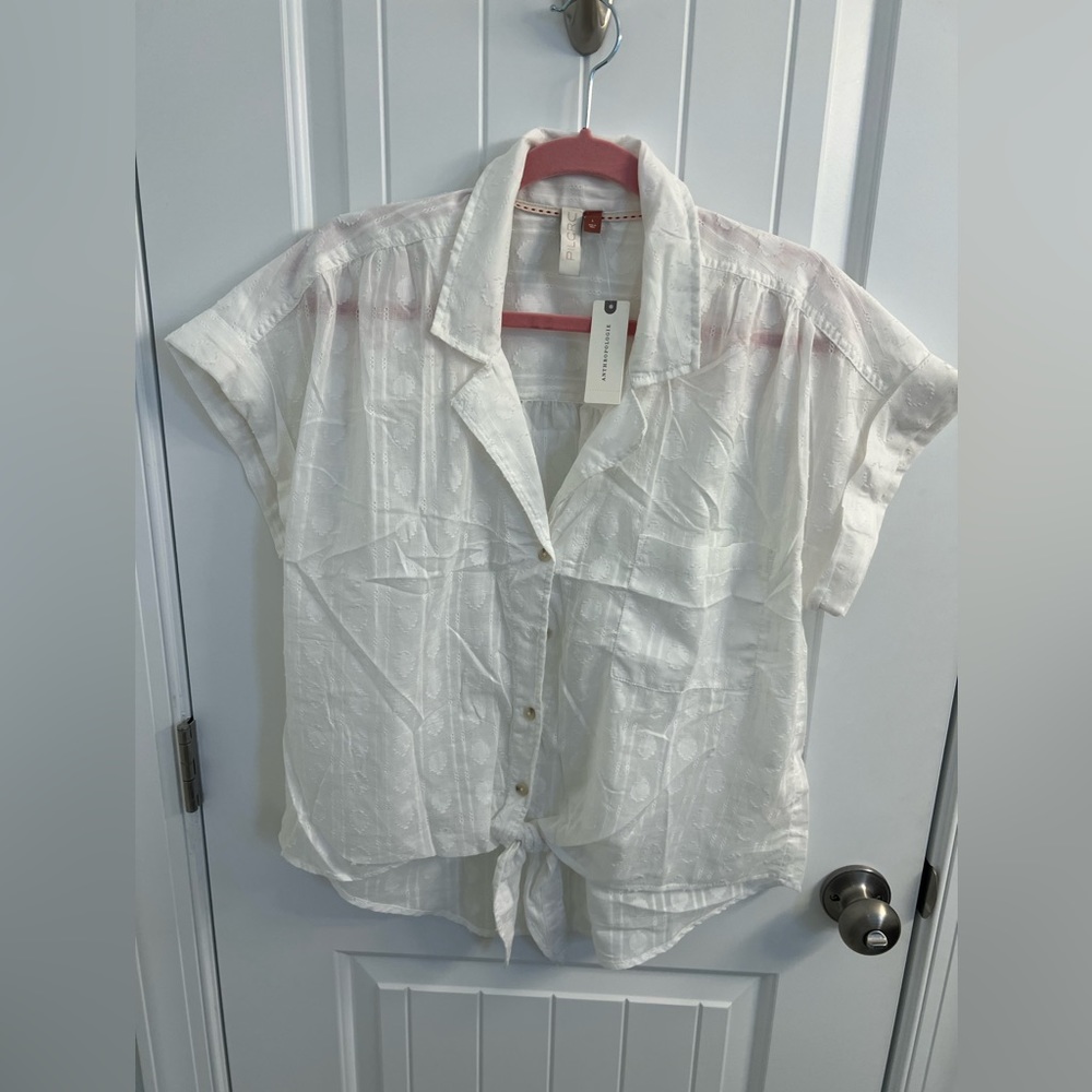 Pilcro by Anthropologie Short Sleeve Ivory Shirt